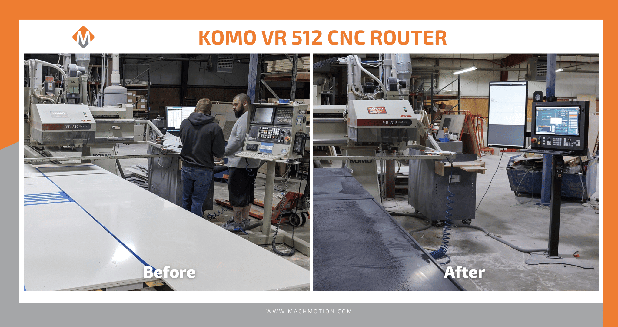 Before and After Down East KOMO VR 512 CNC Router