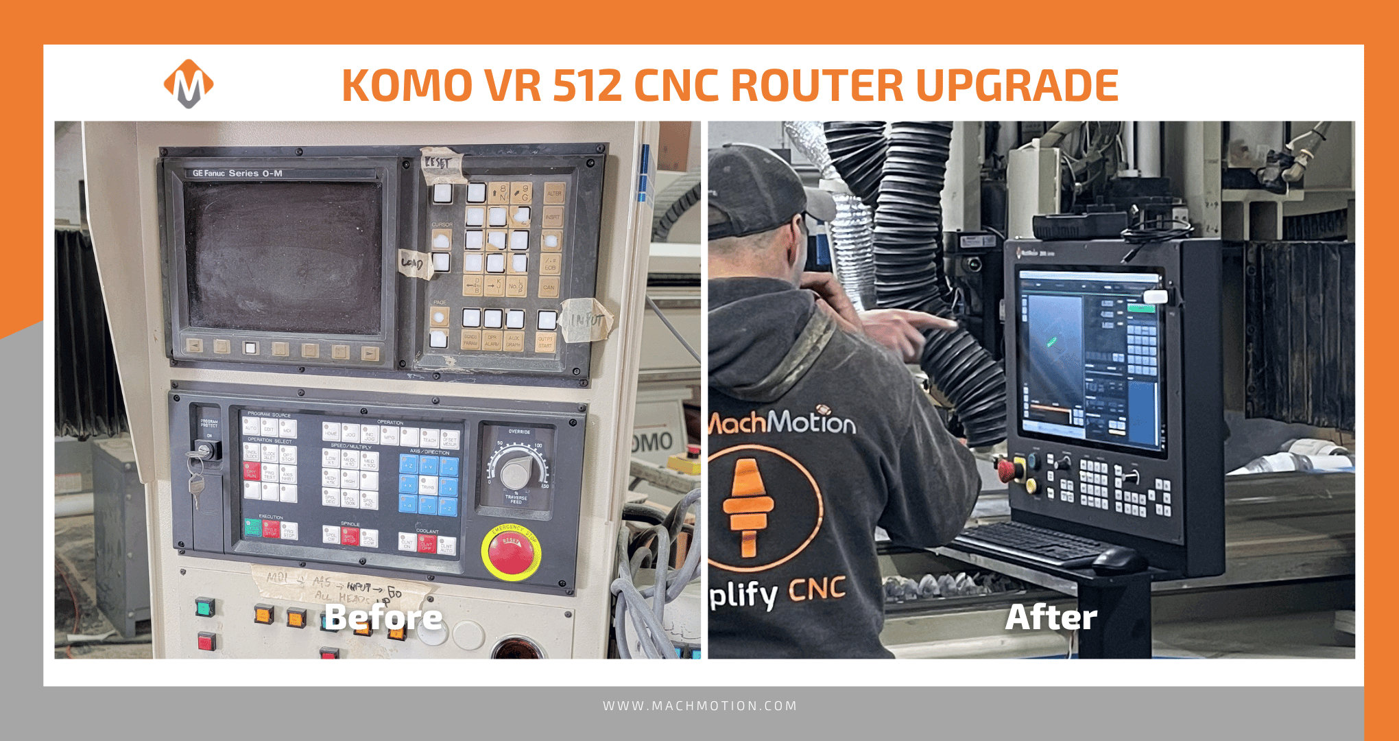 Before and After KOMO 512 VR CNC Router Retrofit