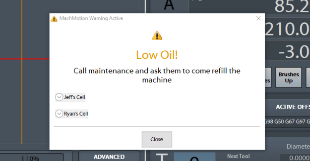 Custom real-time system messages allow you to monitor your machine easily with MachMotion controls